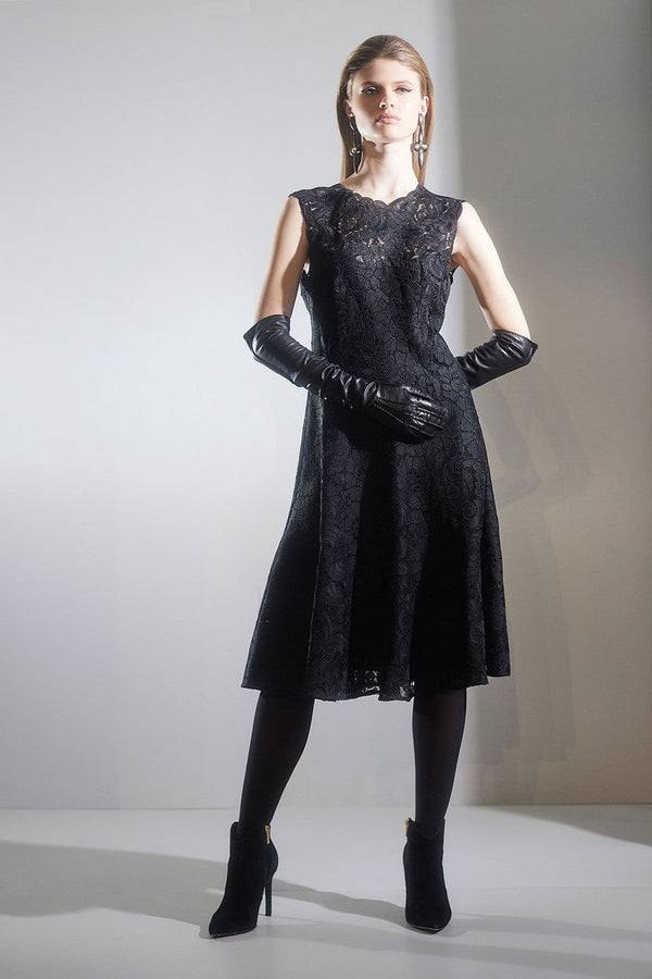natori Mantilla Lace Sleeveless Dress Black