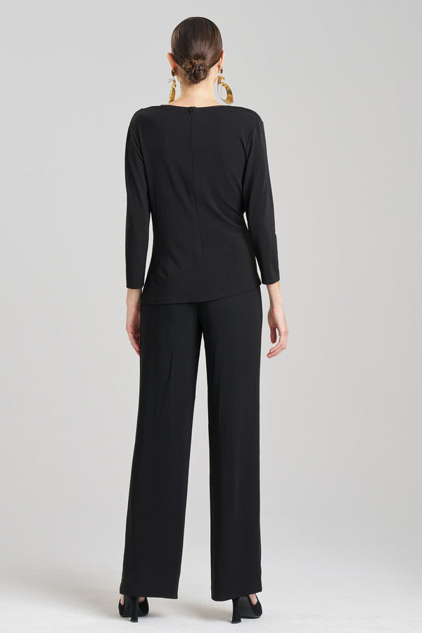 Natori Matte Jersey Draped V-Neck Top Black