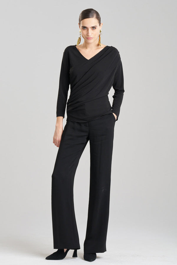natori Matte Jersey Draped V-Neck Top Black