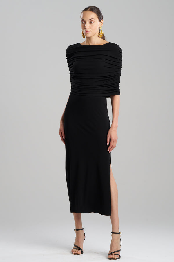Natori Matte Jersey Rouched Shoulder Dress Black