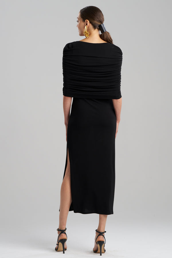 Natori Matte Jersey Rouched Shoulder Dress Black