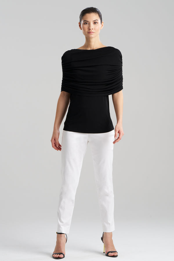 natori Matte Jersey Rouched Shoulder Top Black