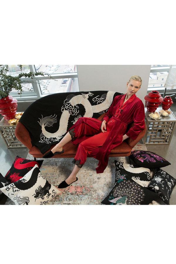 Natori Mayon Dragon Embroidery Pillow Black/Cream