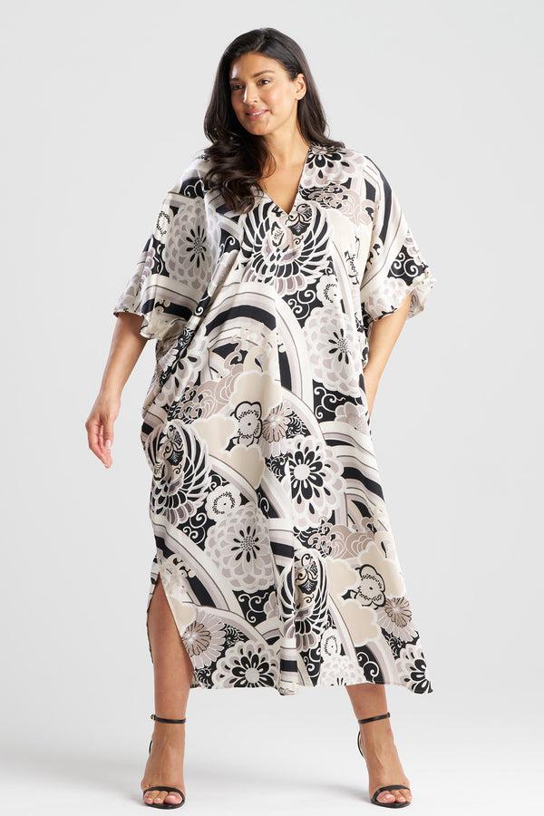 Natori Medallion V-Neck Caftan Black