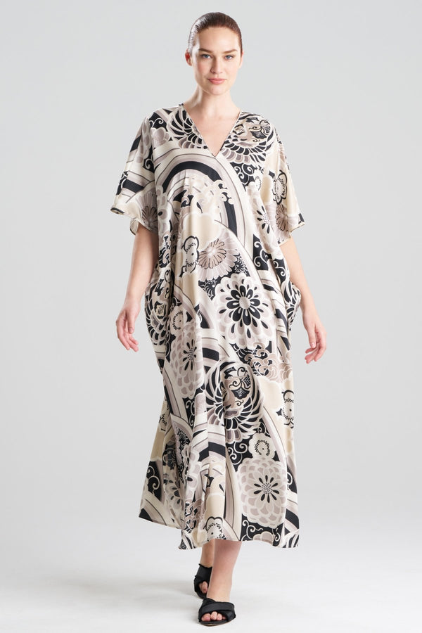 natori Medallion V-Neck Caftan Black