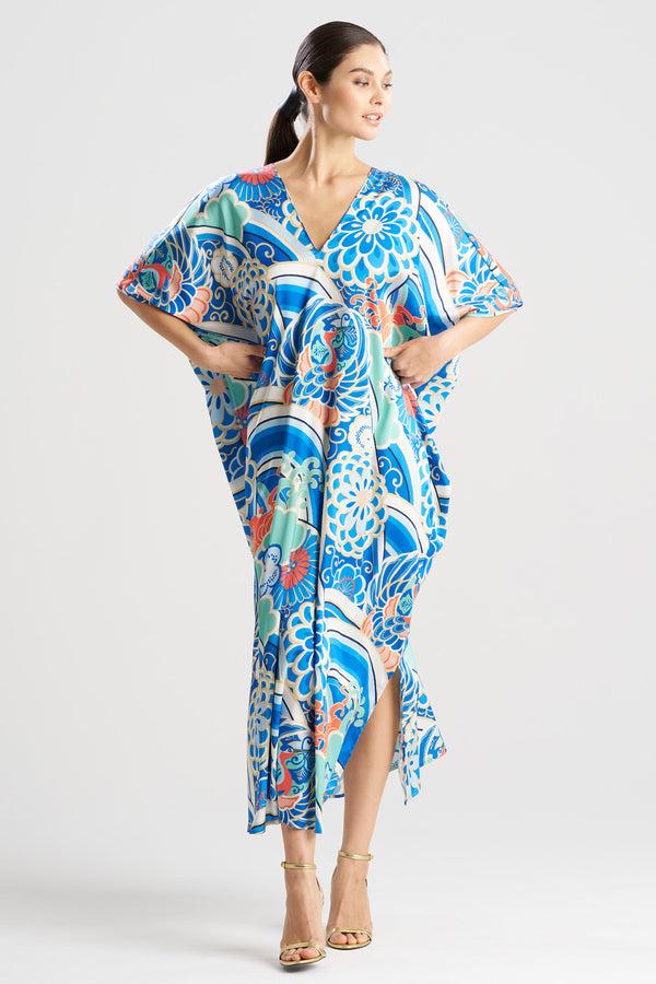 Natori Medallion V-Neck Caftan Blue