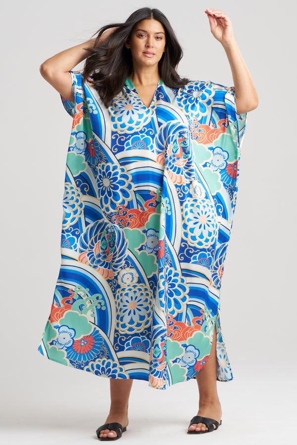 Natori Medallion V-Neck Caftan Blue