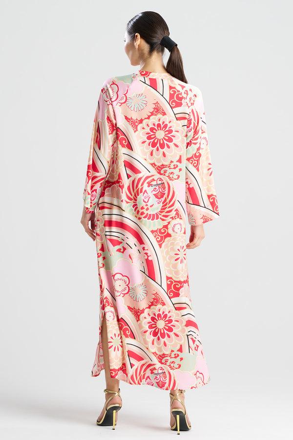Natori Medallion Zip Caftan Pink