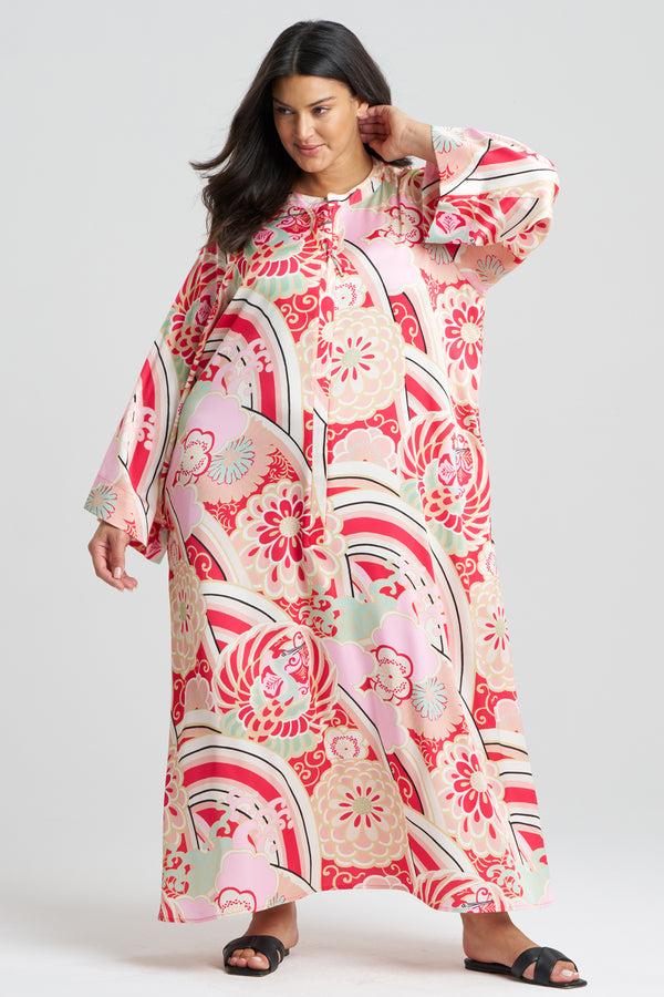 Natori Medallion Zip Caftan Pink