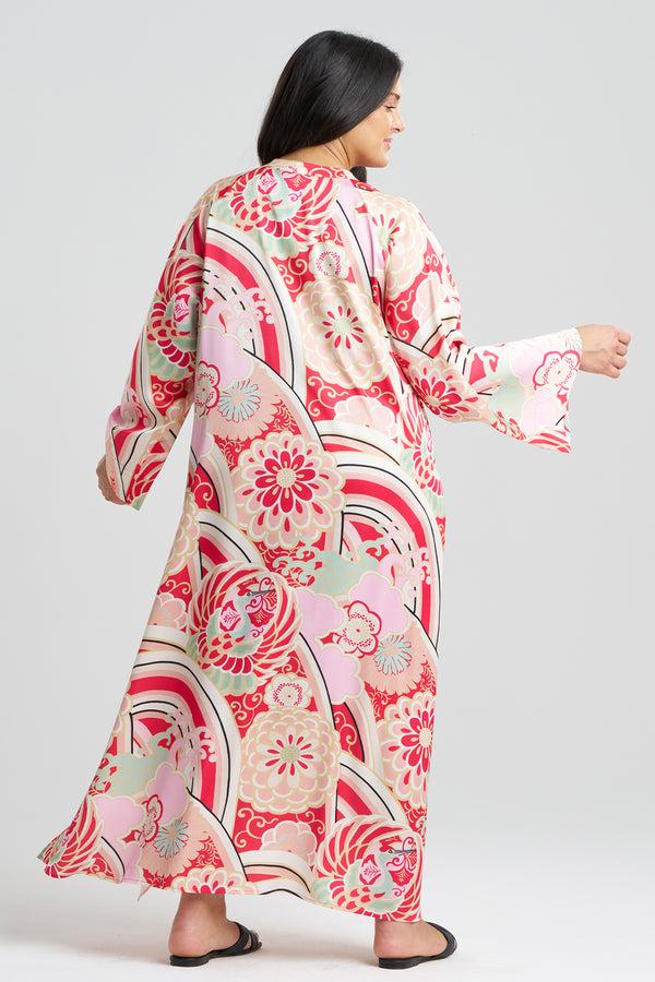 Natori Medallion Zip Caftan Pink