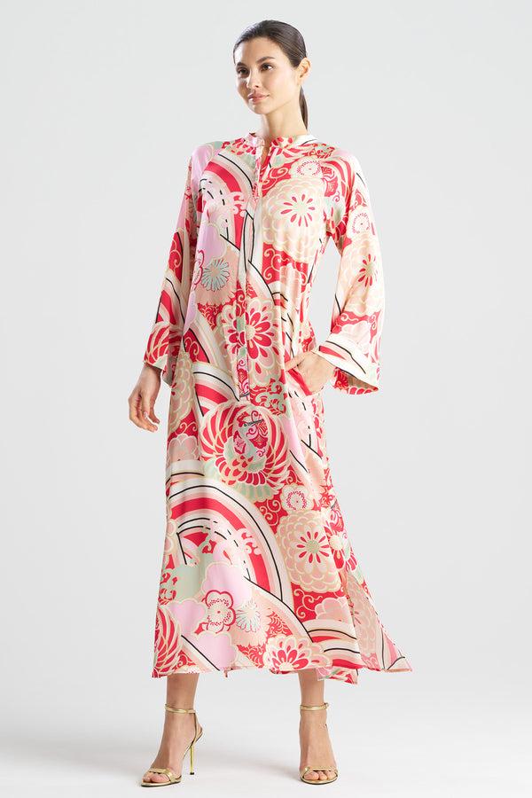 natori Medallion Zip Caftan Pink