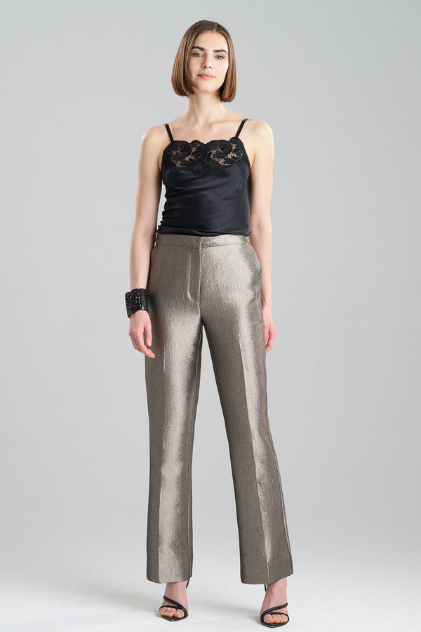 Natori Metallic Jacquard Zip Front Trousers Alloy