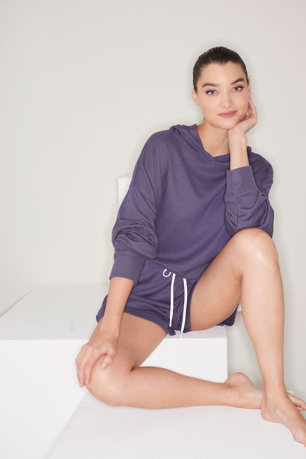 Natori Mila Waffle Everywhere Hoodie Twilight Blue