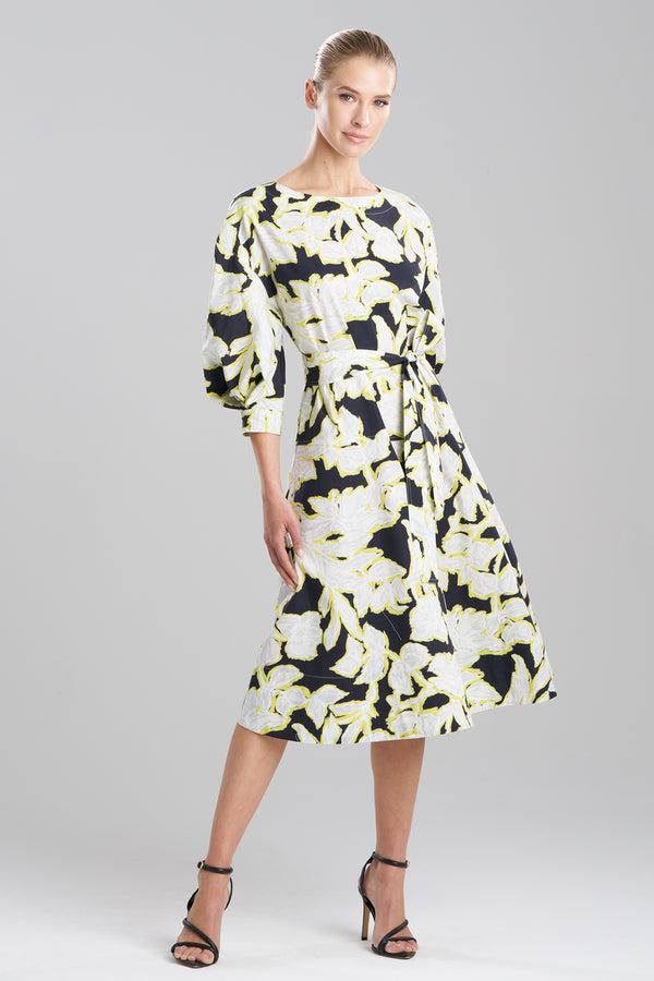 natori Misty Floral Cotton Boatneck Dress Black