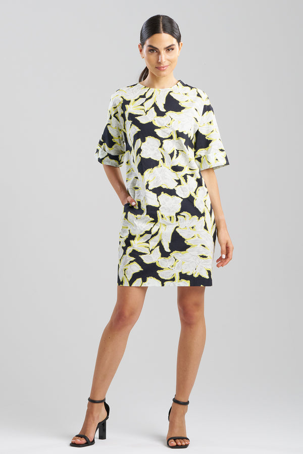 natori Misty Floral Cotton T-Shirt Dress Black