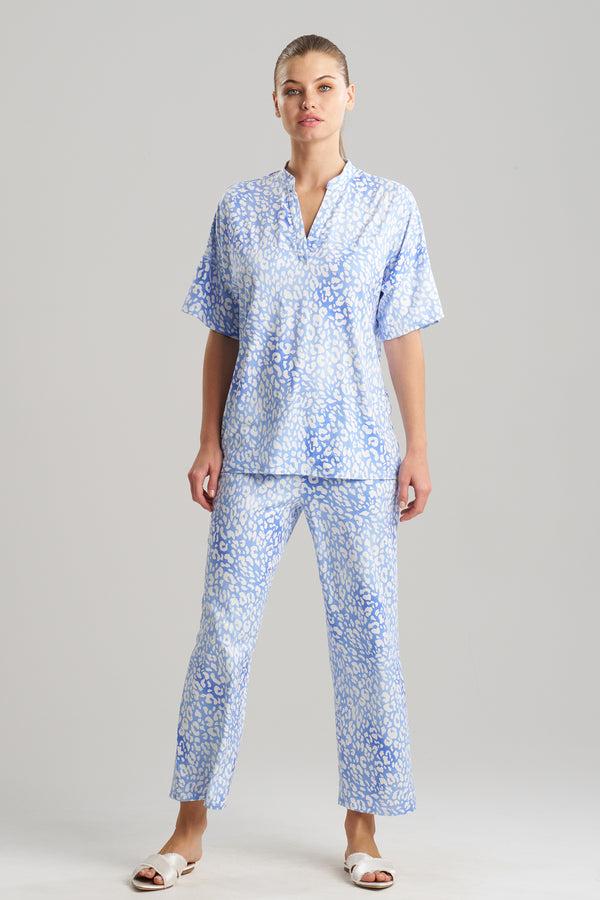 natori Misty Leopard Cozy Knit PJ Blue Orchid