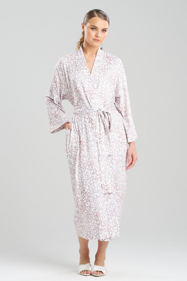 Natori Misty Leopard Cozy Knit Robe Velvet Mink