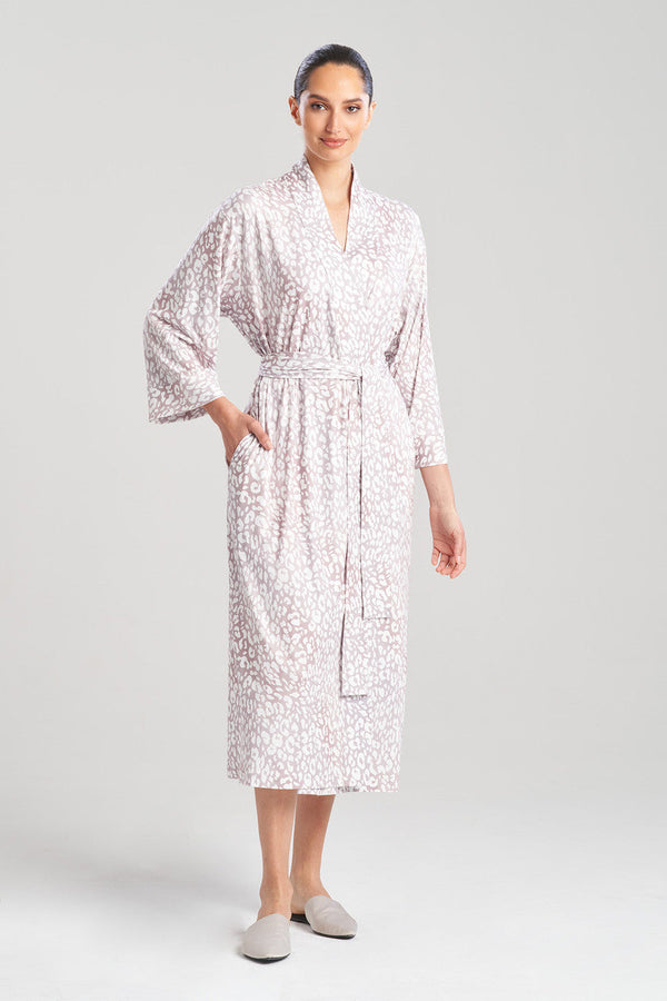 natori Misty Leopard Cozy Knit Robe Velvet Mink
