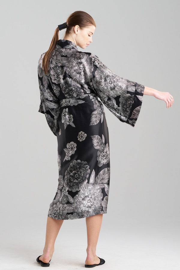 Natori Miyoshi Silk Robe Black/White