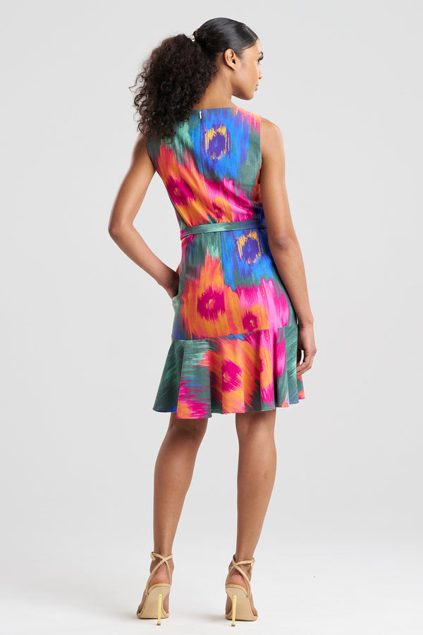 Natori Multi Floral Belted Ruffle Dress Multi