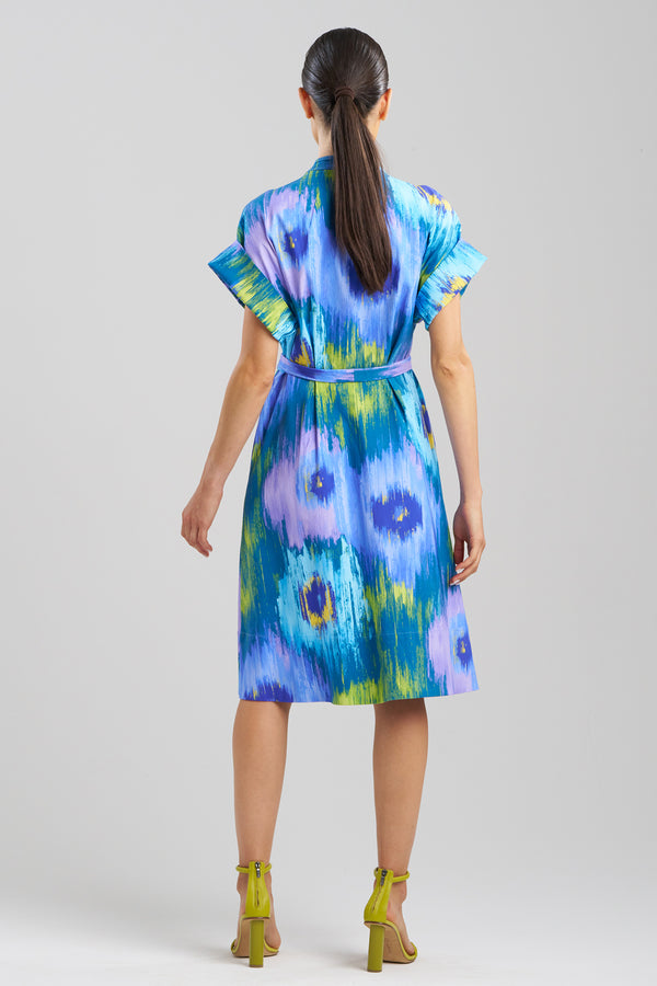Natori Multi Floral Mandarin Shirtdress Blue/Green