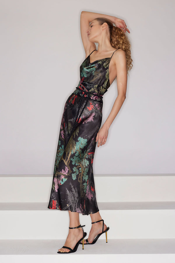 natori Nara Silk Slip Dress Black