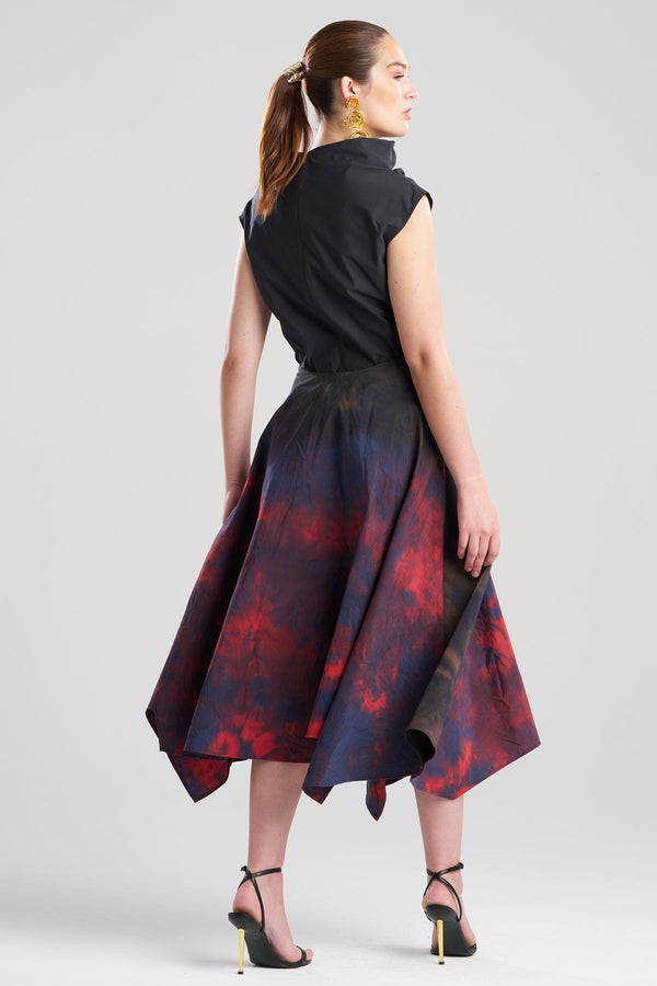 Natori Niji Tie Dye Taffeta Origami Maxi Skirt Red