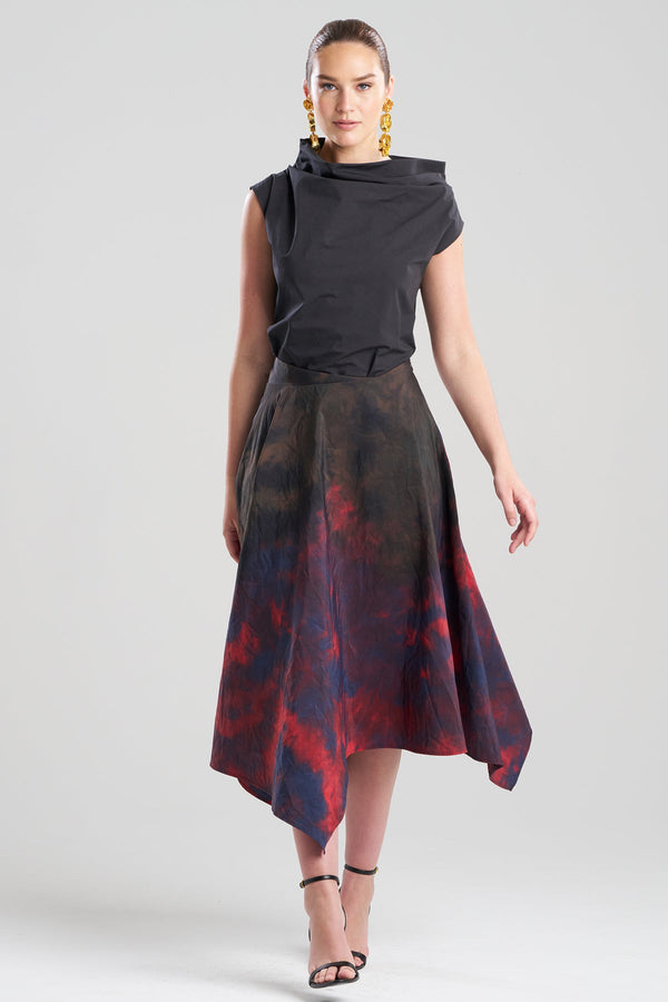 natori Niji Tie Dye Taffeta Origami Maxi Skirt Red