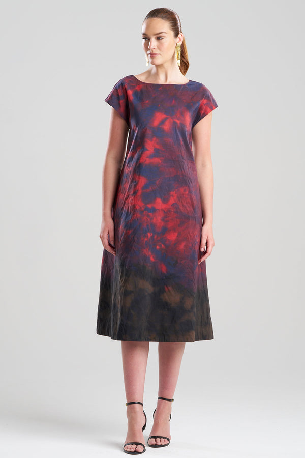 Natori Niji Tie Dye Taffeta Trapeze Dress Red