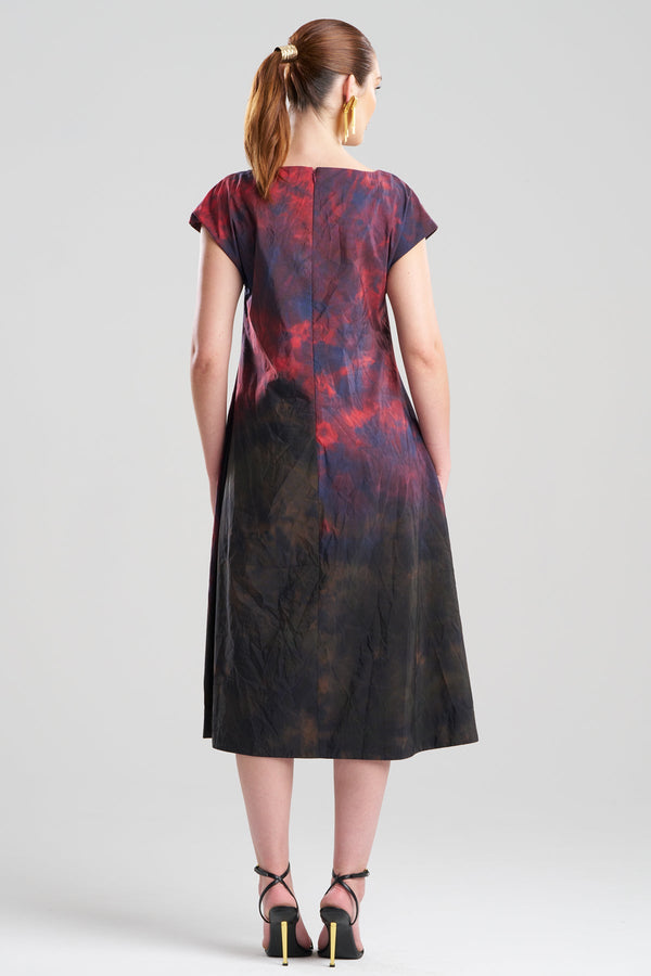Natori Niji Tie Dye Taffeta Trapeze Dress Red