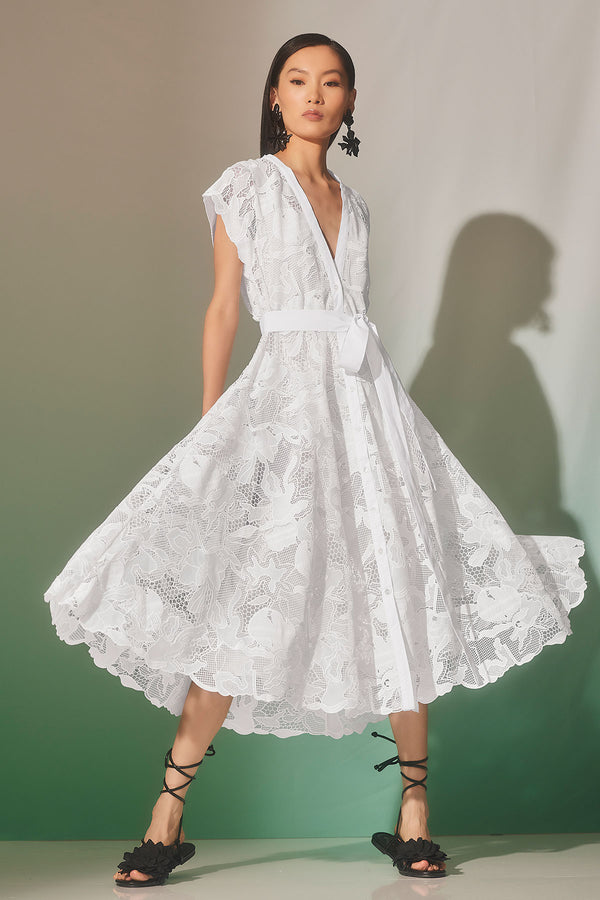 natori Nishi Lace Tie Front Dress White