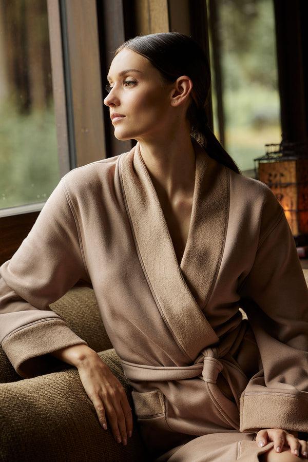natori Nova Cozy Brushed Knit Dream Robe Latte