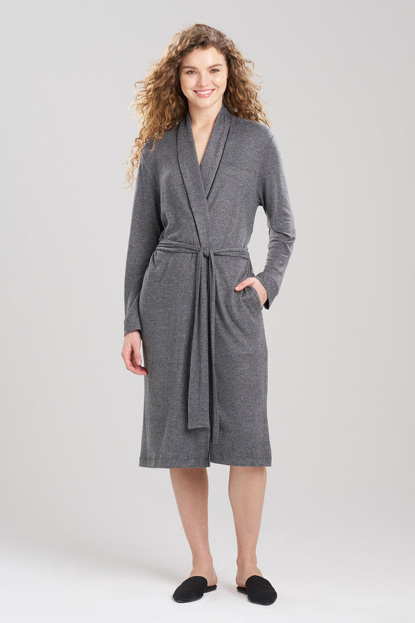natori Oasis Piped Collar Robe Charcoal