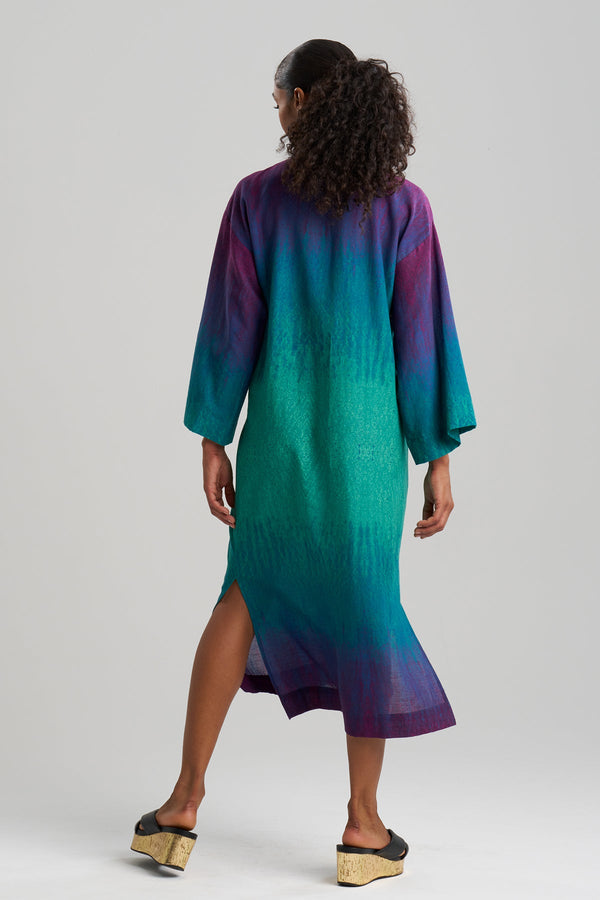 Natori Ombre Printed Gauze Beaded Caftan Green