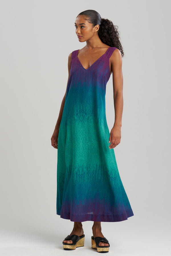 natori Ombre Printed Gauze Maxi Dress Green