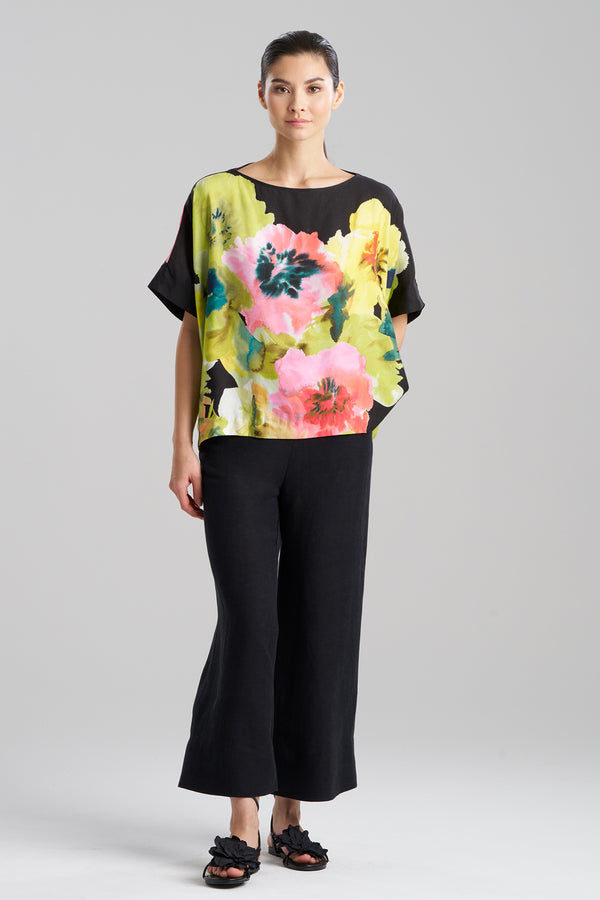 Natori Ophelia Linen Caftan Top Black Multi