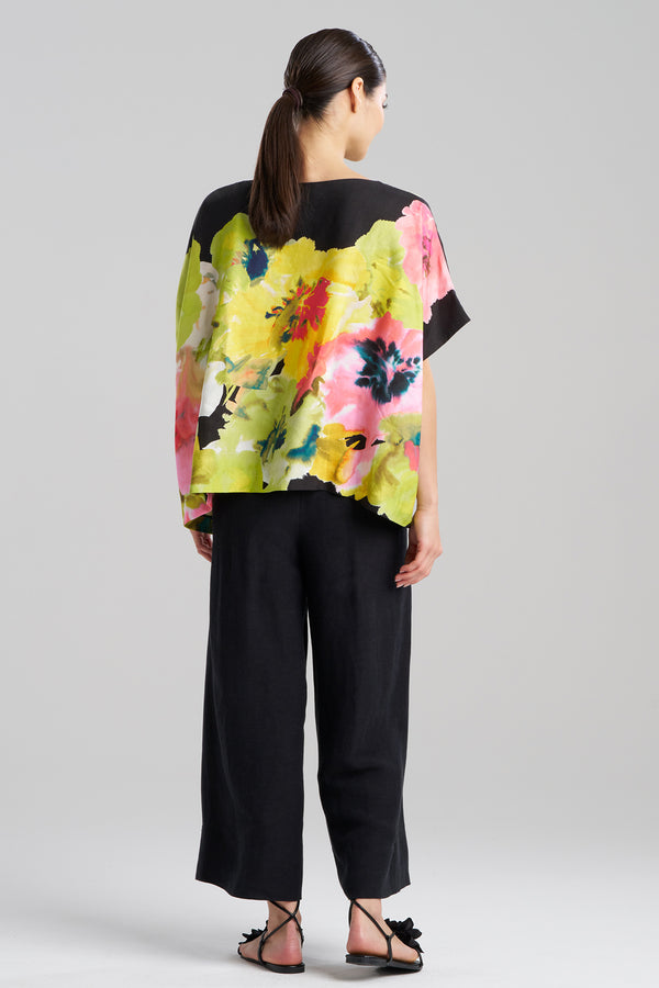 Natori Ophelia Linen Caftan Top Black Multi