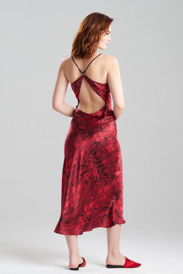 Natori Ottoman Open Back Silk Slip Red/Black