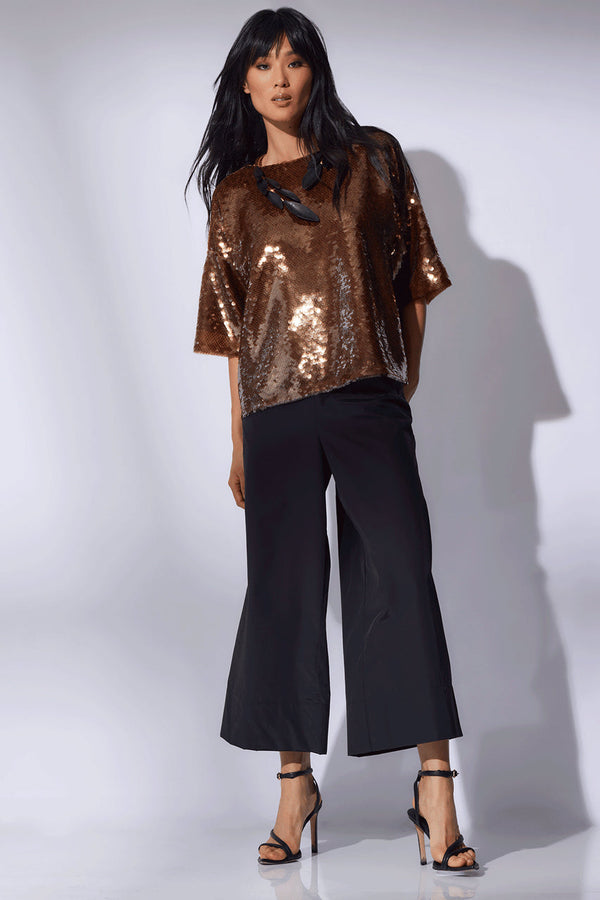 Natori Paillettes Boat Neck Top Brown