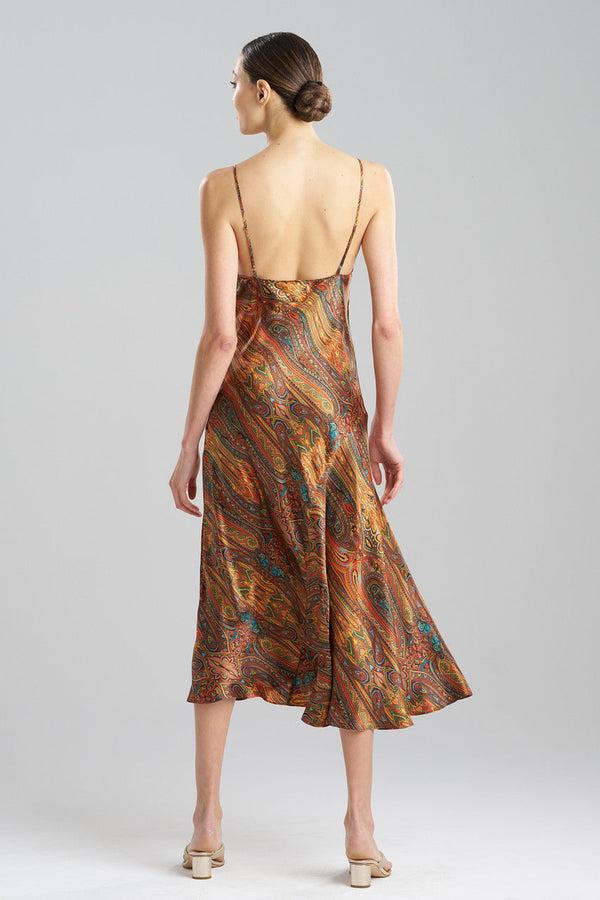 Natori Paisley Cowl Neck Silk Slip Dress Multi