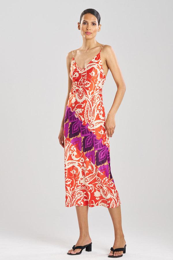 natori Palace Slip Dress Red Orange