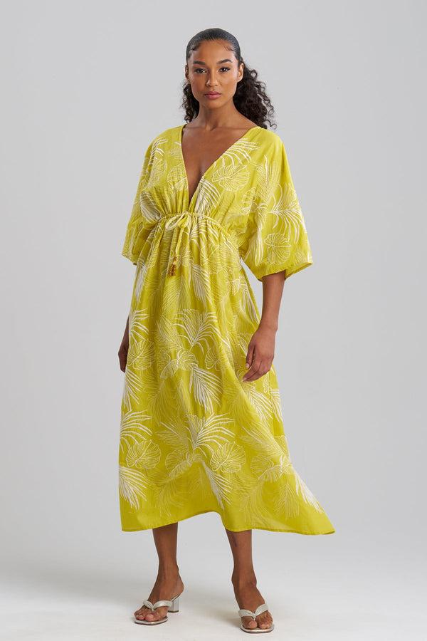 natori Palm Caftan Dress Citron