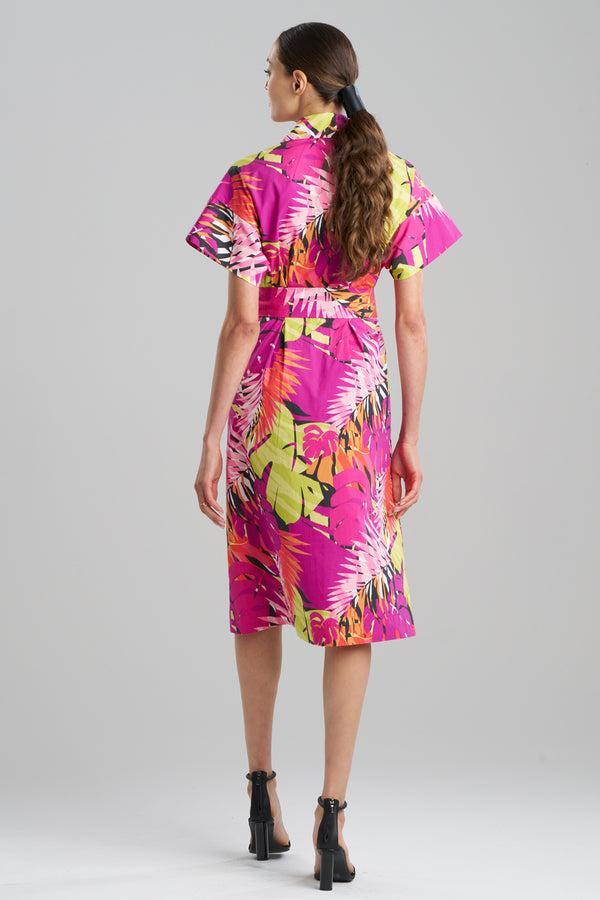 Natori Palms Cotton Poplin Shirtdress Fuchsia