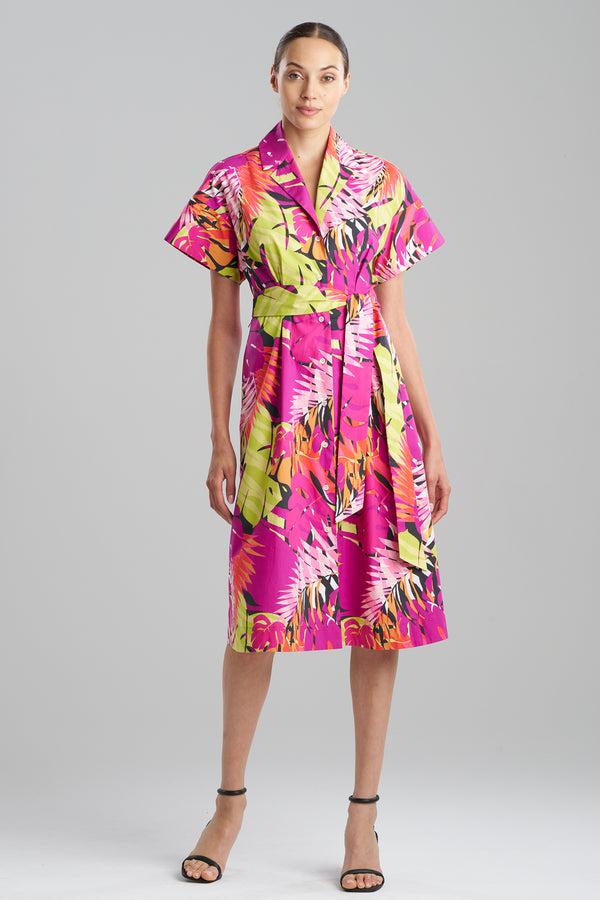natori Palms Cotton Poplin Shirtdress Fuchsia