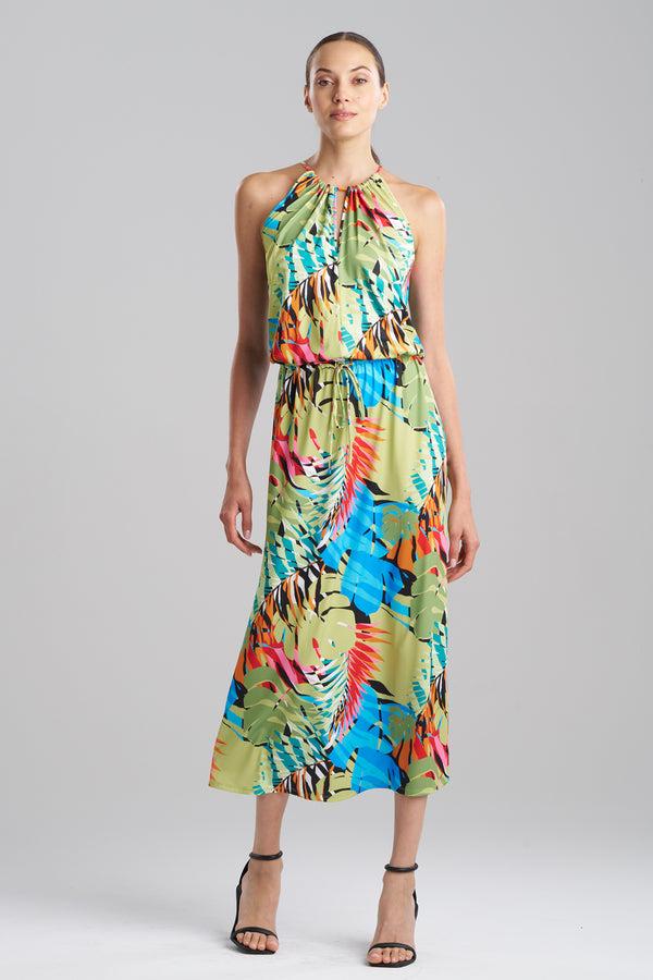 natori Palms Slinky Knit Halter Maxi Dress Multi