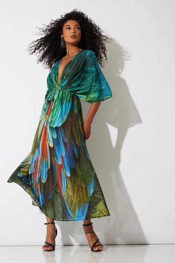Natori Paradise Printed Mesh Caftan Dress Multi