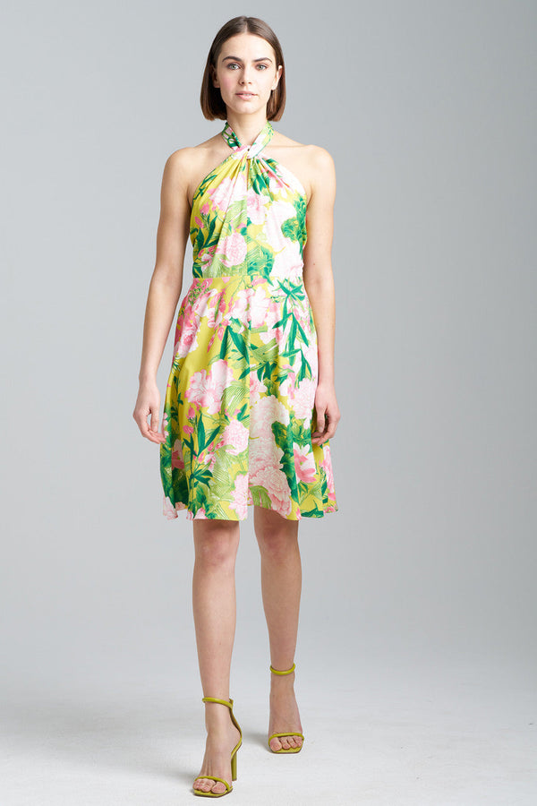 natori Passion Peony Halter Dress Wasabi Combo