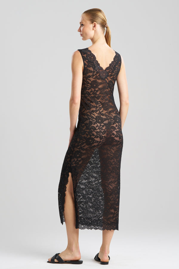 Natori Peony Allover Lace V-Neck Slip Dress Black