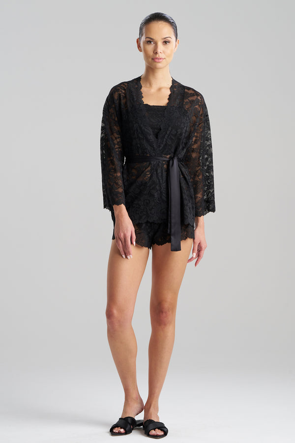natori Peony Allover Lace Wrap Black
