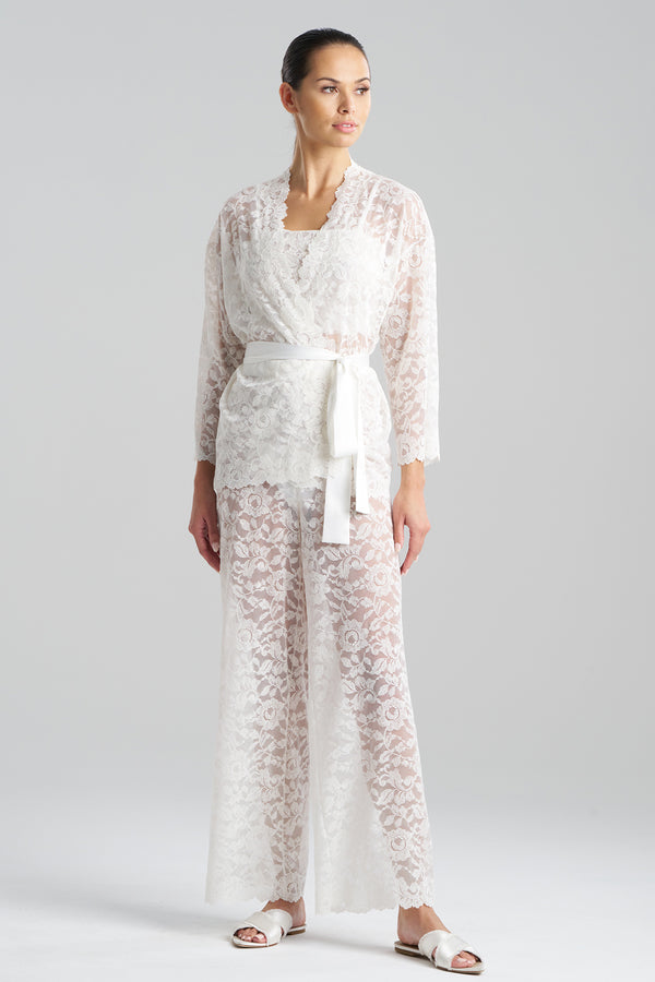 natori Peony Allover Lace Wrap Warm White